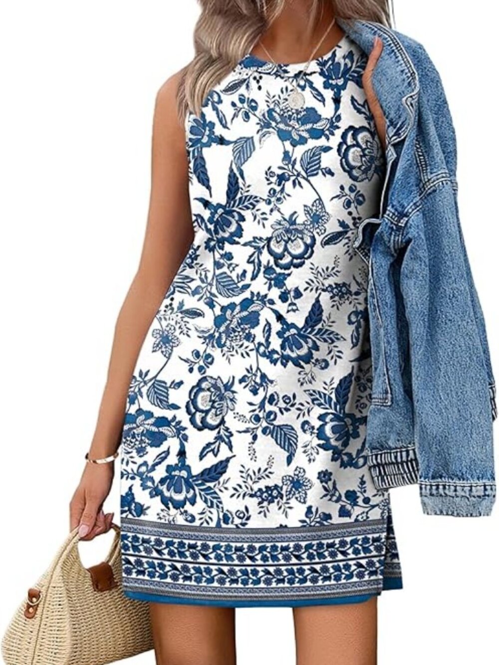 WIHOLL Casual Dresses for Women Crewneck Sleeveless Tank Dress Summer Spring Boh